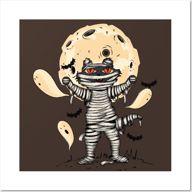 Mummy Cat and Ghosts Wall Art by HarlinDesign